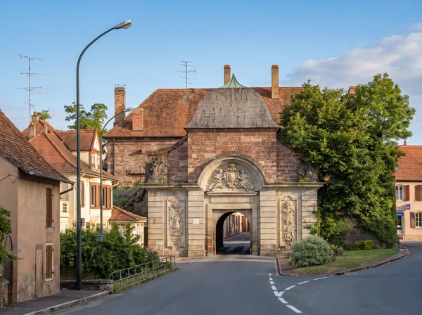 Vue panoramique de la ville de Phalsbourg montrant son centre-ville avec ses bâtiments caractéristiques, ses rues et son paysage urbain local. Photo claire et professionnelle capturée de jour, représentant authentiquement la localité et ses traits visuels distinctifs, depuis une perspective qui montre bien la géographie et l'architecture locale.